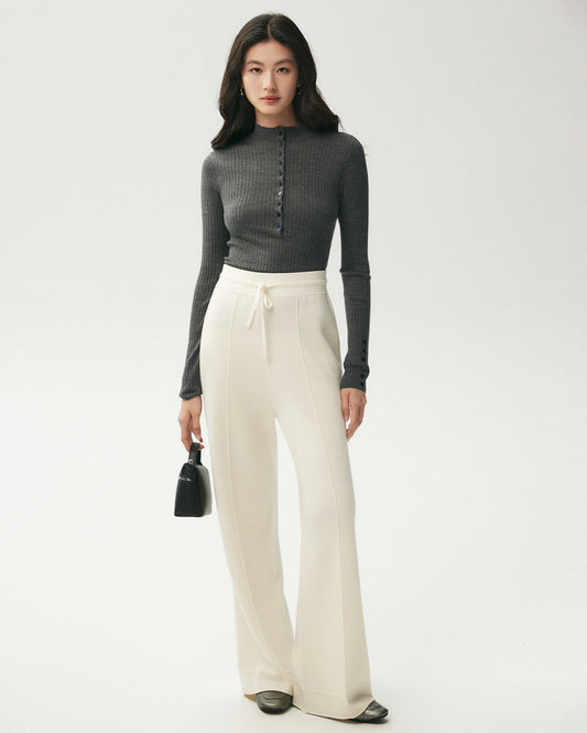 100% Merino Wool Ribbed Mock Neck Top