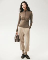 100% Merino Wool Ribbed Mock Neck Top