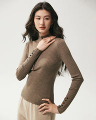 100% Merino Wool Ribbed Mock Neck Top