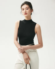 100% Merino Wool Sleeveless Mock Neck Top
