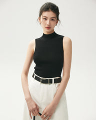 100% Merino Wool Sleeveless Mock Neck Top