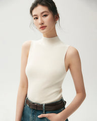 100% Merino Wool Sleeveless Mock Neck Top