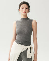 100% Merino Wool Sleeveless Mock Neck Top