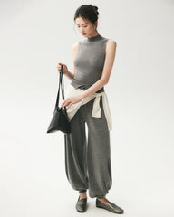 100% Merino Wool Sleeveless Mock Neck Top