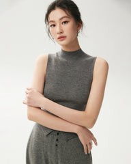 100% Merino Wool Sleeveless Mock Neck Top