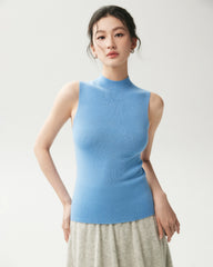 100% Merino Wool Sleeveless Mock Neck Top