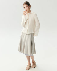 100% Pure Cashmere Crochet-Trim Hooded Cardigan