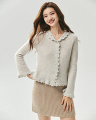 100% Pure Cashmere Crochet-Trim Hooded Cardigan