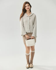 100% Pure Cashmere Crochet-Trim Hooded Cardigan