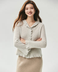 100% Pure Cashmere Crochet-Trim Hooded Cardigan