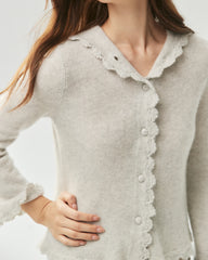 100% Pure Cashmere Crochet-Trim Hooded Cardigan