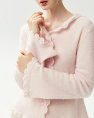 100% Pure Cashmere Crochet-Trim Hooded Cardigan