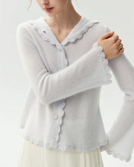 100% Pure Cashmere Crochet-Trim Hooded Cardigan