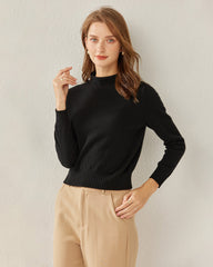 100% Cashmere Mock Neck Sweater For Women Black