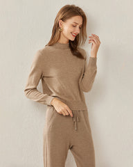 100% Cashmere Mock Neck Sweater For Women Khaki