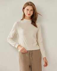 100% Cashmere Mock Neck Sweater For Women White