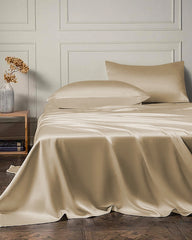 19 Momme 4PCS Silk Flat Sheet and Fitted Sheet Set Champagne