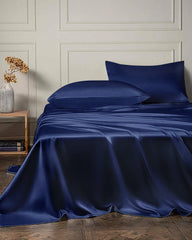 19 Momme 4PCS Silk Flat Sheet and Fitted Sheet Set Navy