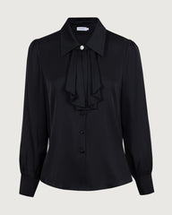 19 Momme Silk Ruffle Collar Long Sleeve Blouse