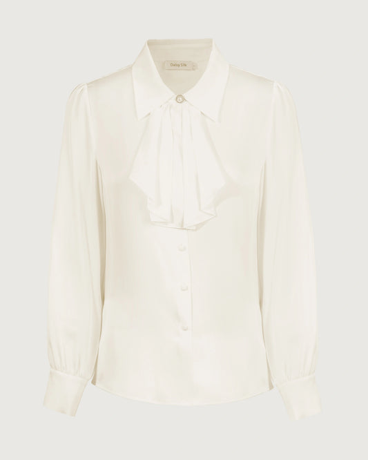 19 Momme Silk Ruffle Collar Long Sleeve Blouse