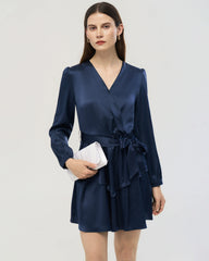 19 Momme Silk Wrap Dress A-Line Long Sleeve