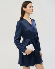19 Momme Silk Wrap Dress A-Line Long Sleeve