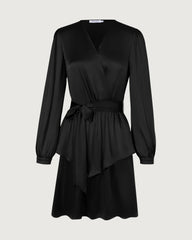 19 Momme Silk Wrap Dress A-Line Long Sleeve