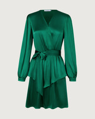 19 Momme Silk Wrap Dress A-Line Long Sleeve