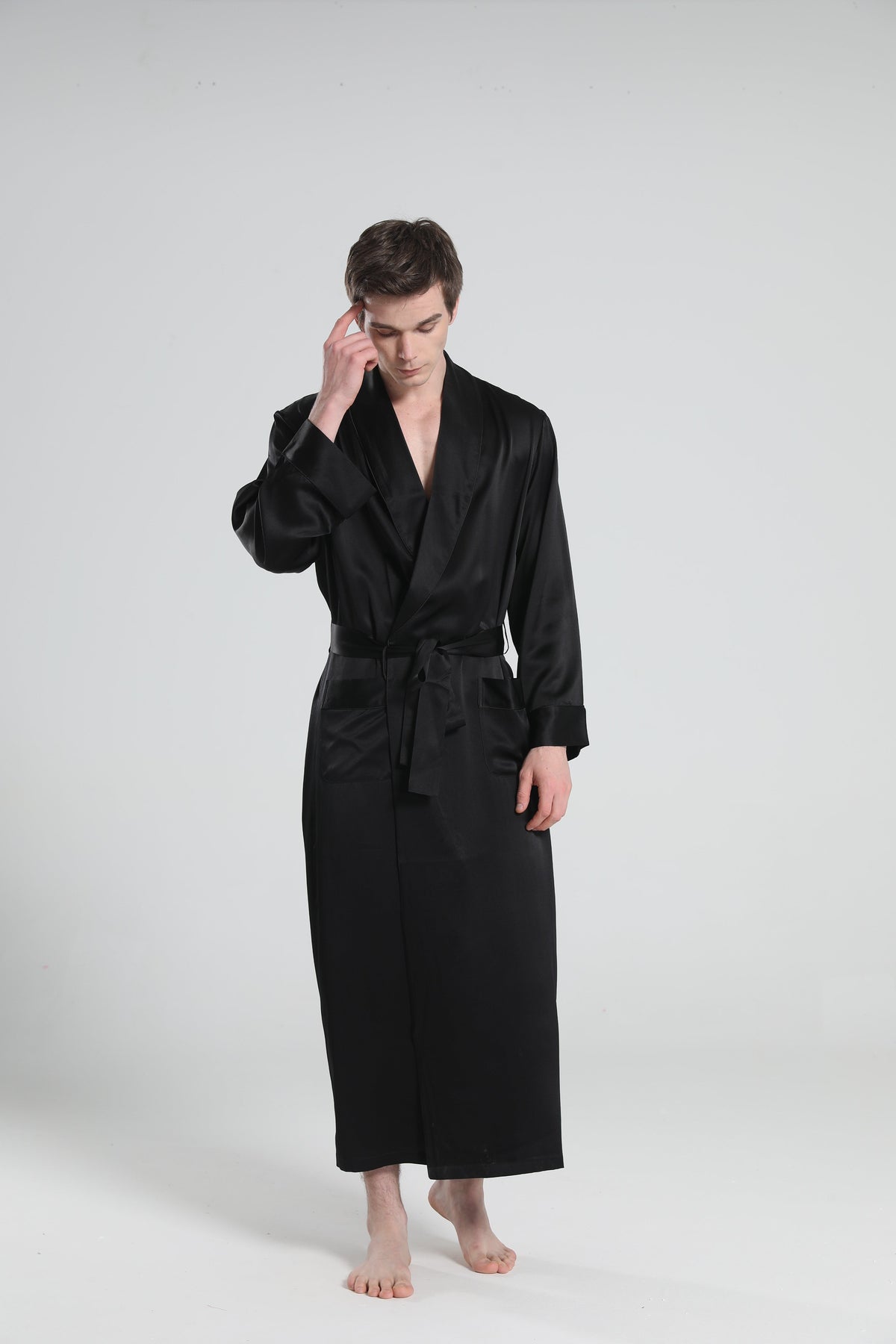 22 Momme Classic Sleep Robe Pajamas For Men Black
