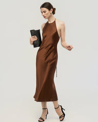 22 Momme Open Back Silk Halter Dress