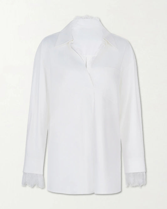 22 Momme Oversized Silk Lace Trim Shirt