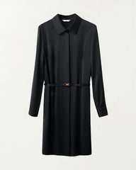 22 Momme Silk Belted Midi Dress Long Sleeve