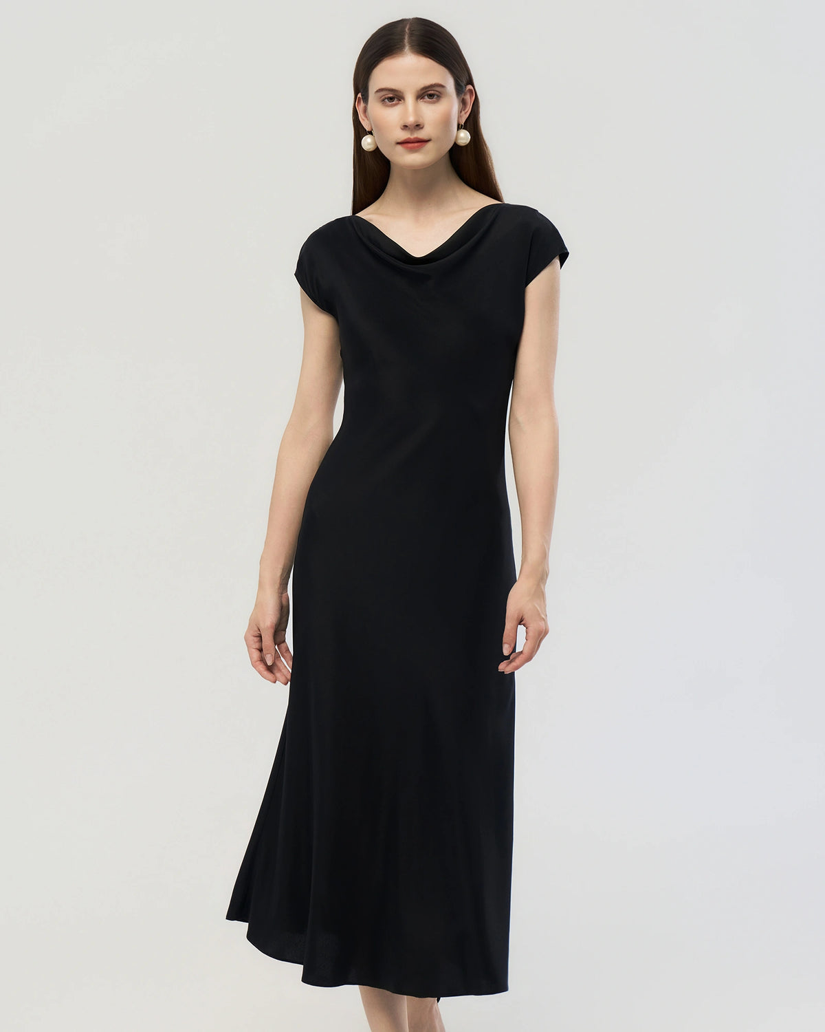 22 Momme Silk Cowl Neck Bias Cut Midi Dress