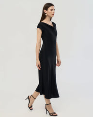 22 Momme Silk Cowl Neck Bias Cut Midi Dress