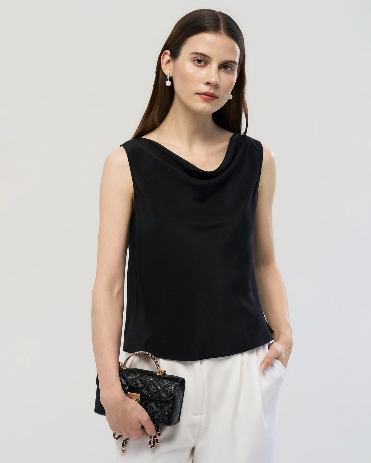 22 Momme Silk Cowl Neck Sleeveless Top