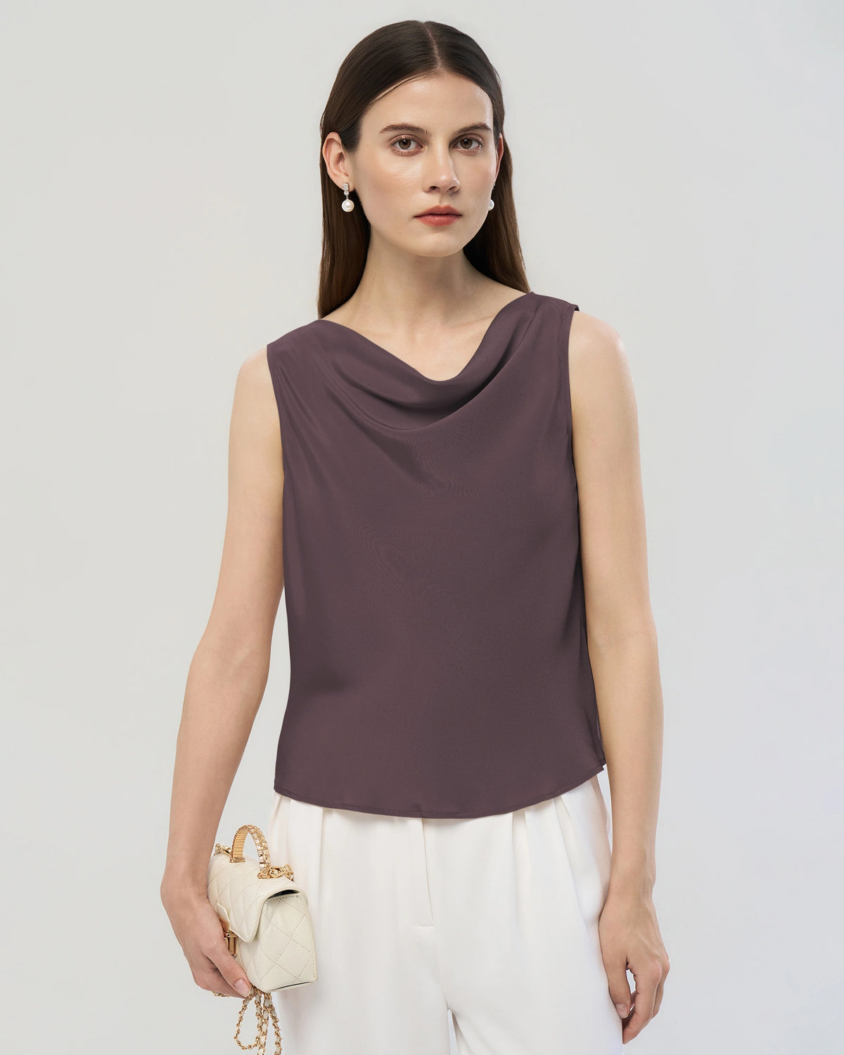 22 Momme Silk Cowl Neck Sleeveless Top