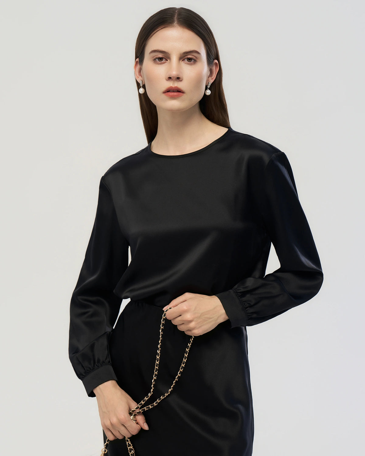 22 Momme Silk Crew Neck Drop Shoulder Pullover Blouse