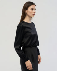 22 Momme Silk Crew Neck Drop Shoulder Pullover Blouse