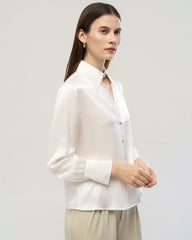 22 Momme Silk Cutout Collar Long Sleeve Blouse