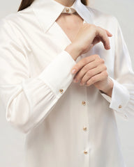 22 Momme Silk Cutout Collar Long Sleeve Blouse