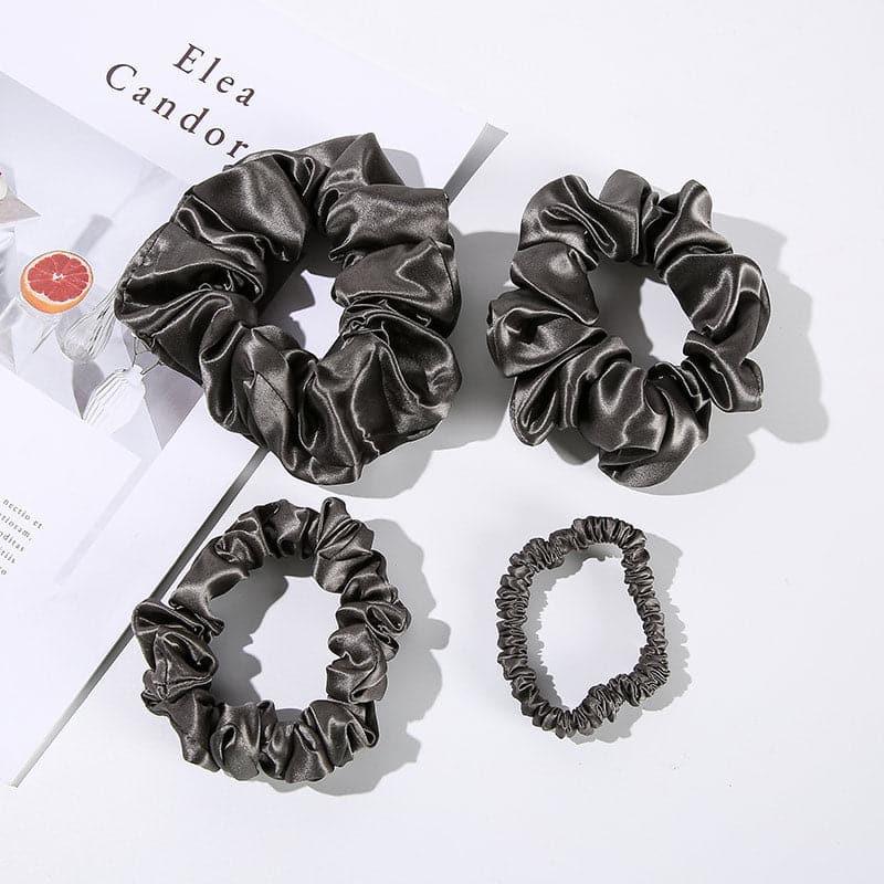 22 Momme Silk Hair Scrunchies 4PCS Dark Grey