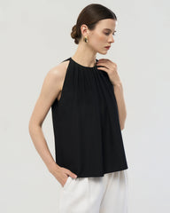 22 Momme Silk Pleated Neck Sleeveless Tank Top