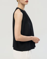 22 Momme Silk Pleated Neck Sleeveless Tank Top