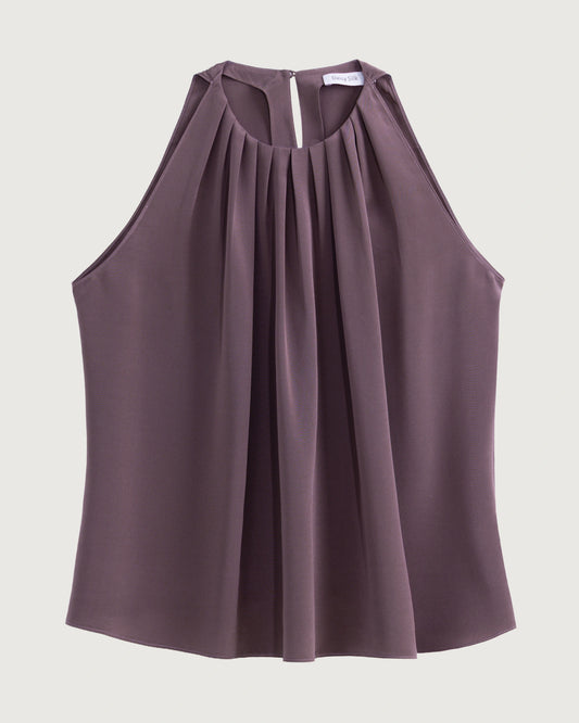 22 Momme Silk Pleated Neck Sleeveless Tank Top