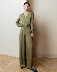22 Momme Silk Shirt and Straight Pants Set