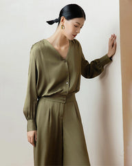 22 Momme Silk Shirt and Straight Pants Set