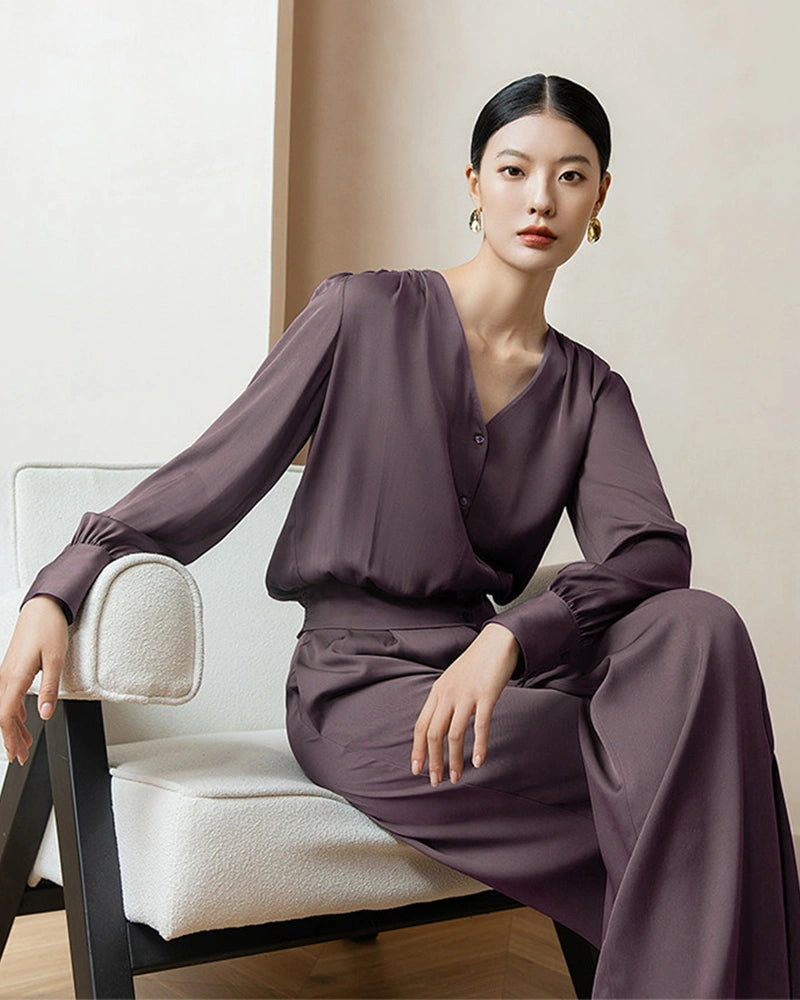 22 Momme Silk Shirt and Straight Pants Set