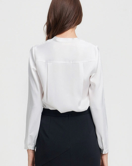 22 Momme Silk Tie Neck Blouse Long Sleeve