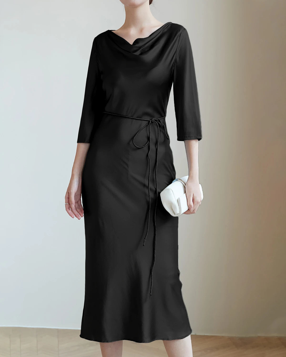 30Momme Silk Cowl Neck Dress