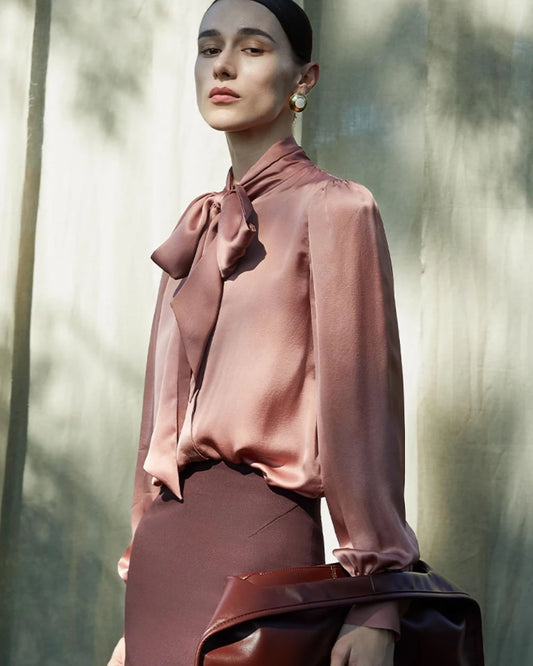 30 Momme Ladies Silk Tie-Front Blouse